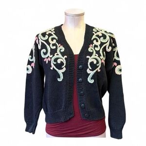 Vintage Hunters Run Cropped Black Embroidered Cardigan